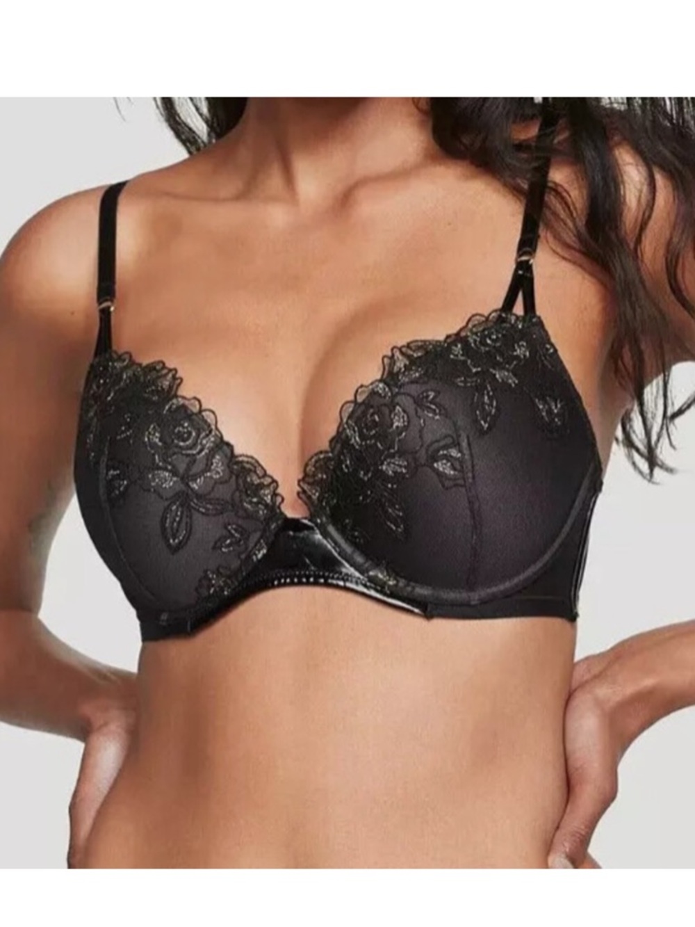 NEW Victoria's Secret "Very Sexy" Black lace & Patent Leather Pushup bra